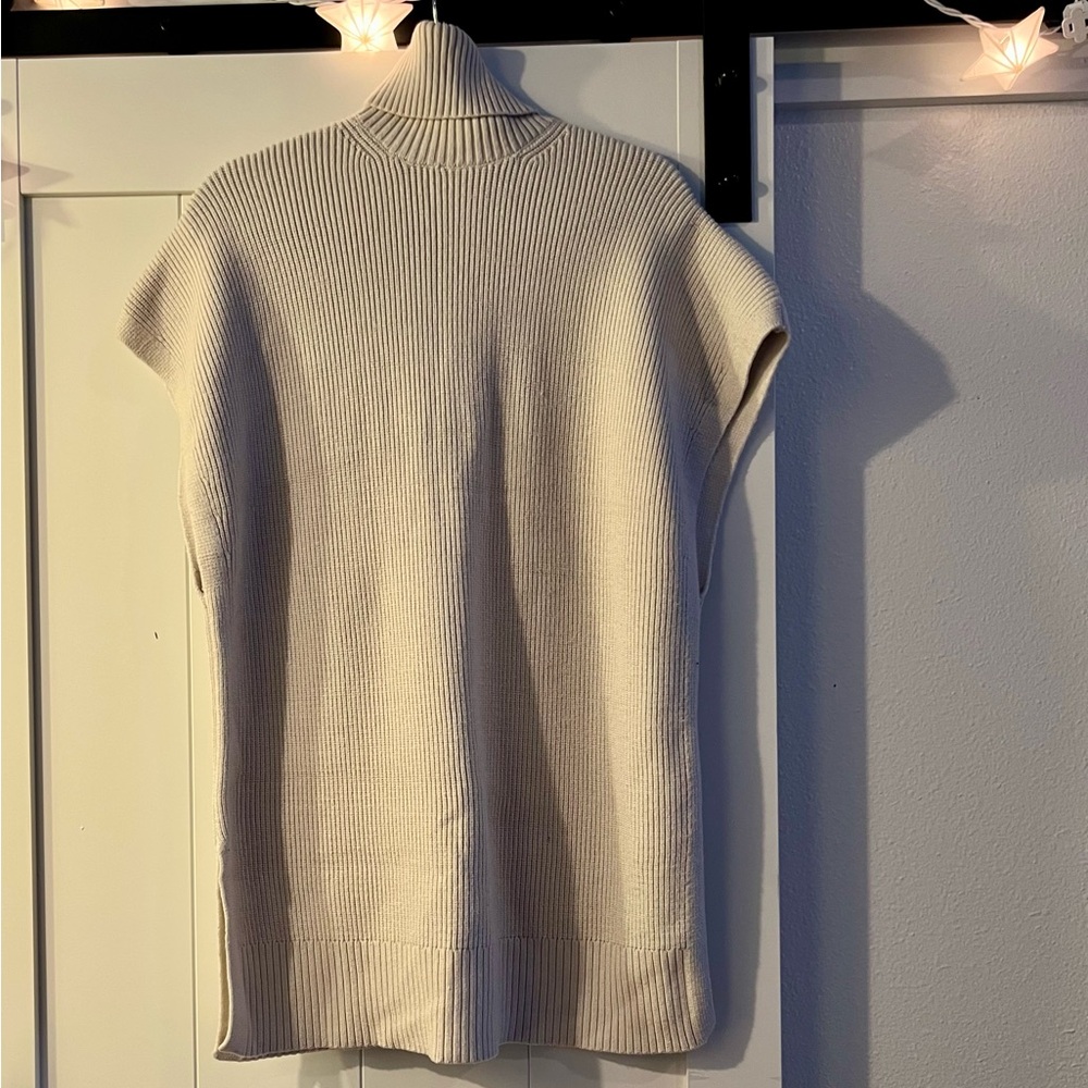Zara Sleeveless Ribbed Cream Knit Tunic Sweater (M)